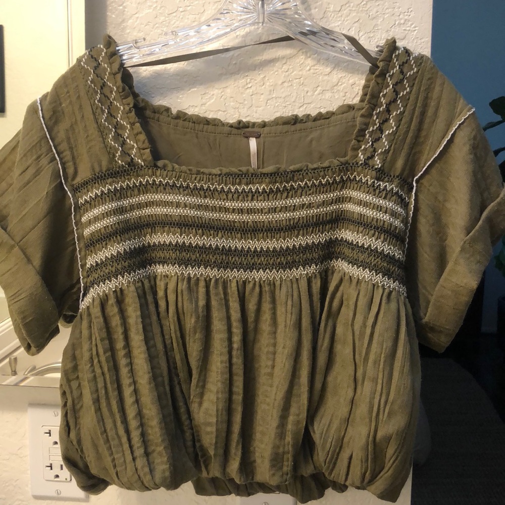 Free People Green Blouse